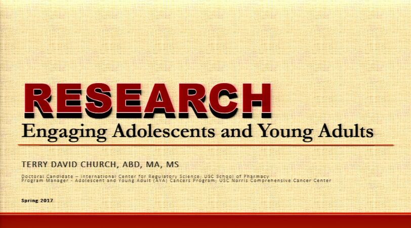 Regulatory Science Symposium: Special Populations Session 4:  Research - Engaging Adolescents and Young Adults (2017)