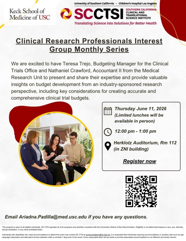 Clinical Research Professionals Interest Group Monthly Series - budget development from an industry-sponsored research perspective
