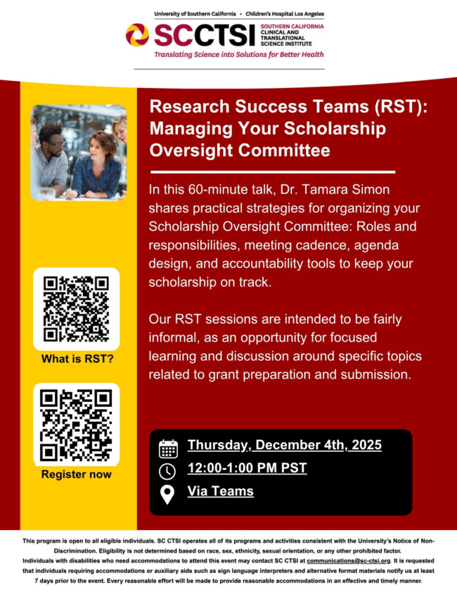 Research Success Teams (RST): Managing Your Scholarship Oversight Committee