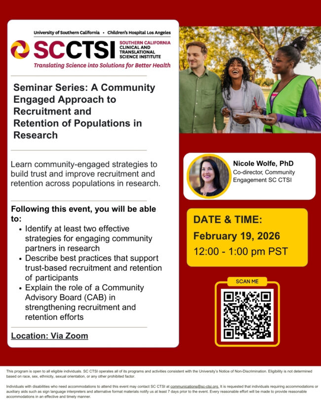 Seminar Series: A Community Engaged Approach to Recruitment and Retention of Populations in Research