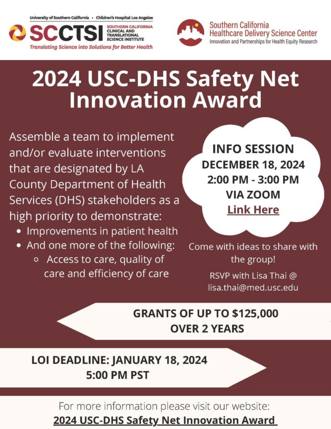 2024 USC-DHS Safety Net Innovation Award Info Session flyer