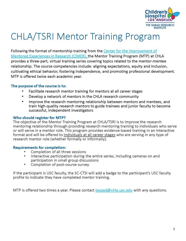 CHLA/TSRI Mentor Training Program